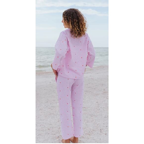 Starfit Long Pajama Set in Pink and White Pinkstripes with Hearts. Size XXL - Picture 3 of 10